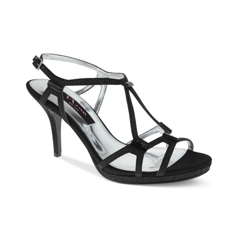 Black Glitter Dress Sandals